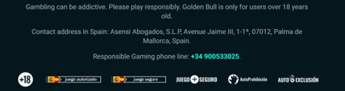 Casino footer with responsible gambling notice, address in Spain — Palma de Mallorca, phone number +34 900633025, age restriction badge, payment logos Bizum, Visa, Mastercard, PayPal, Skrill, Paynete and trust badges Juego Seguro, AutoExclusión